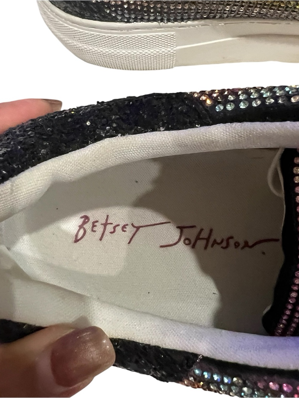 Betsey Johnson platform embellished, rainbow striped sneakers size 8M - Picture 7 of 8